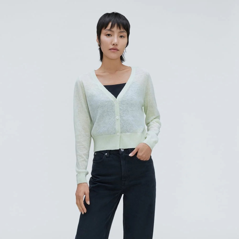 Everlane The Featherweight Alpaca Cardigan Small Green